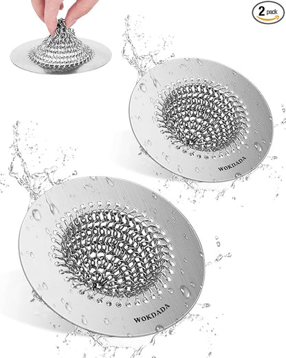 Wokdada 2 PCS Kitchen Sink Drain Strainer, Flippable Mesh Sink Strainer, 304 Stainless Steel Sink Screen, Easy Clean Large Basket Strainer, Anti-Clog Garbage Disposal Cover Fit for Standard Sink Drain