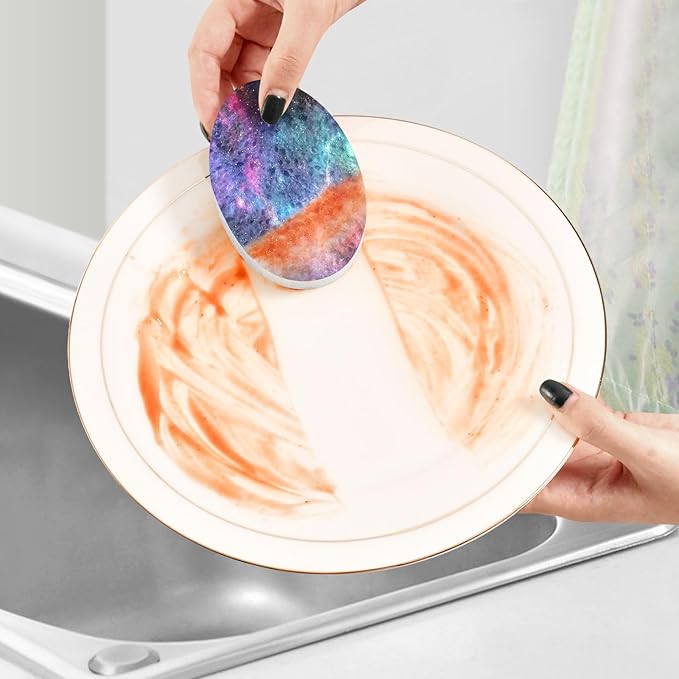 Galaxy Kitchen Scrub Sponges, Pop-up Kitchen Cleaning Sponges Reusable Dish Washing Sponges for Bathroom Household Cleaning 3 Pack - Non Scratch Scrubber