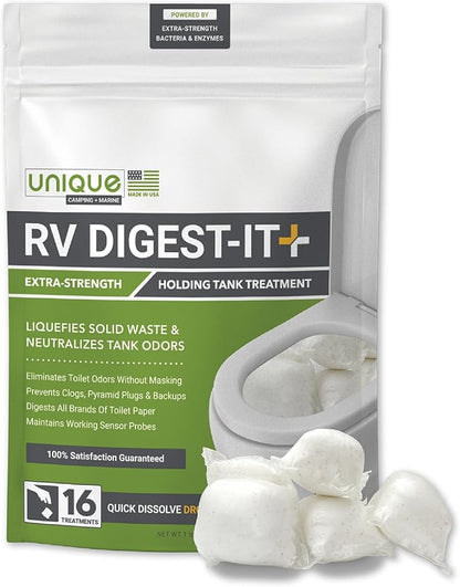 Unique RV Digest-It+ Extra-Strength RV Toilet Treatment Pod - Liquifies Waste and All Brands of Toilet Paper - Eliminates Odors at the Source (16 Pods)