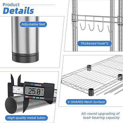Simple Trending Heavy Duty Clothing Rack Loads 450 LBS, Garment Racks with Adjustable Shelves for Hanging Clothes, Metal Wardrobe Closet, Chrome