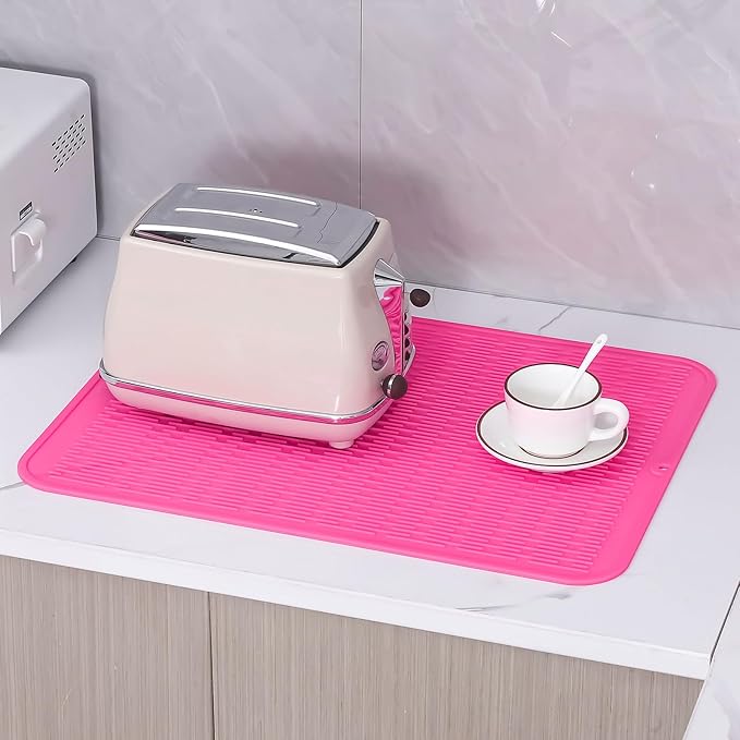 MicoYang Silicone Dish Drying Mat for Multiple Usage,Easy clean,Eco-friendly,Heat-resistant Silicone Mat for Kitchen Counter or Sink,Refrigerator or Drawer Liner Rose 2XL 24 inches x 18 inches