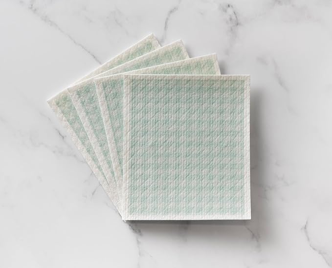 Martha Stewart Swedish Kitchen Absorbent Sponge Dish Cloths, Teal Gingham, 8 Count
