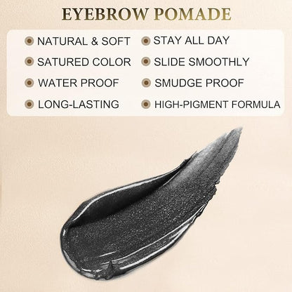 Makeup Kit with 4 Tip Waterproof Microblading Eyebrow Pencil, Eyeliner, Pomade and Dual-ended Eyebrow Brush - Black