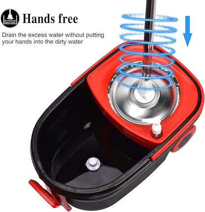 Spin Mop and Bucket with Wringer Set on Wheels, 360° Spinning Mop Bucket System with 3 Microfiber Mop Replacement Heads and 61" Stainless Steel Adjustable Handle for Floor Cleaning (25QT)
