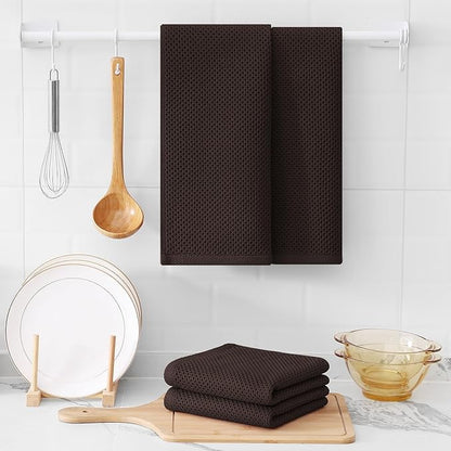 Kitinjoy 100% Cotton Waffle Weave Kitchen Hand Towels (13 X 28 Inches, Dark Brown), 12-Pack Super Soft and Absorbent Dish Towel for Drying Dishes