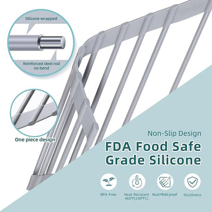 Ohuhu Triangle Roll Up Dish Drying Rack, Anti-Slip Organizer for Kitchen Sink Drying Rack with Full Silicone Wrapped for Top of Sink Coner Grey
