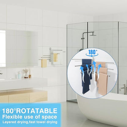Alise Swivel Towel Rack, SUS304 Stainless Steel 6 Arms Towel Bar, Space Saving Swing Out Towel Rack, Towel Hanger for Bathroom, Wall Mount Drying Racks for Laundry, Brushed Nickel