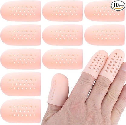 PAGOW 10pcs Gel Finger Cots/Covers, Silicone Finger Protector Support, Finger Caps Finger Sleeves Thumb Protector for Finger Cracking Trigger Finger Arthritis Pain Relief (Beige, 8 Small+2 Medium)