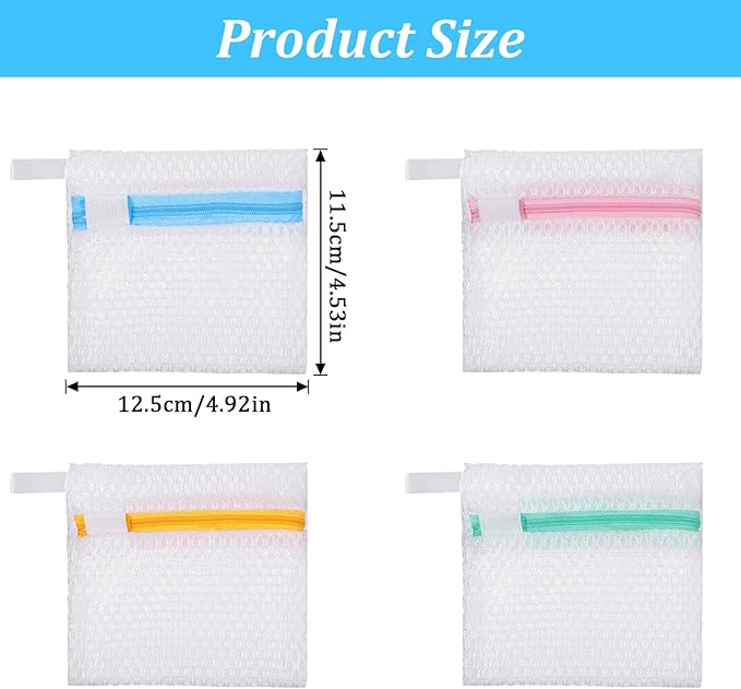 4 PCS Laundry Pod Anti-Sticking Bag Reusable Laundry Mesh Bag with Zipper Mini Pods Dissolution Protection Pacs Secure Holder for Detergent Pods Scent Beads Washer Safe Delicates