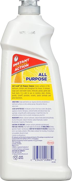 Soft Scrub Total All Purpose Bath & Kitchen Cleanser, Lemon Scent 24 oz