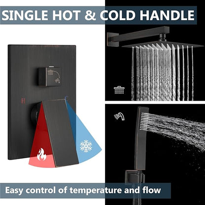 Aolemi Shower Faucet Set Rain Shower System with Handheld Spray Bathroom Shower Combo Rough-in Valve and Shower Trim Kit Included Oil Rubbed Bronze 12 Inch Wall Mount Shower Head