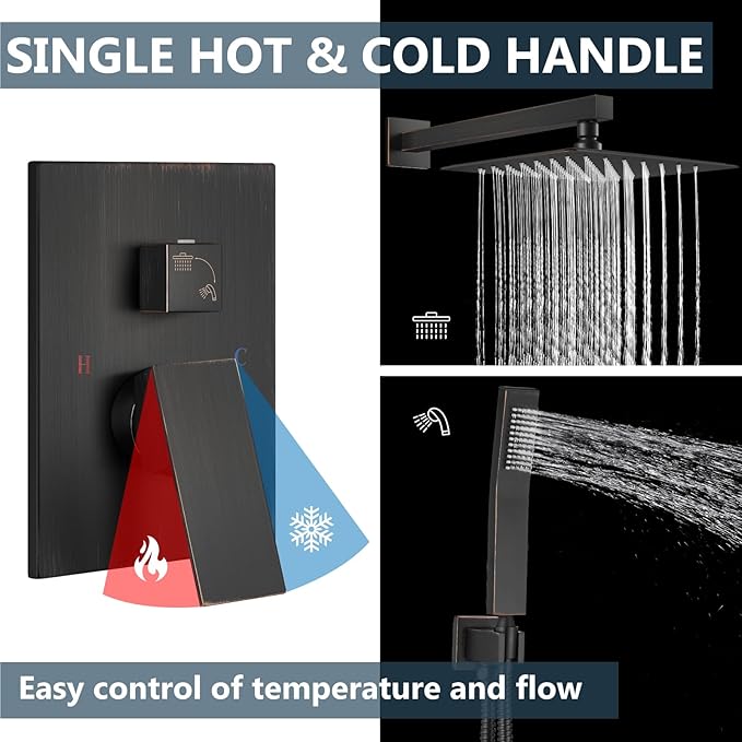 Aolemi Shower Faucet Set Rain Shower System with Handheld Spray Bathroom Shower Combo Rough-in Valve and Shower Trim Kit Included Oil Rubbed Bronze 10 Inch Wall Mount Shower Head