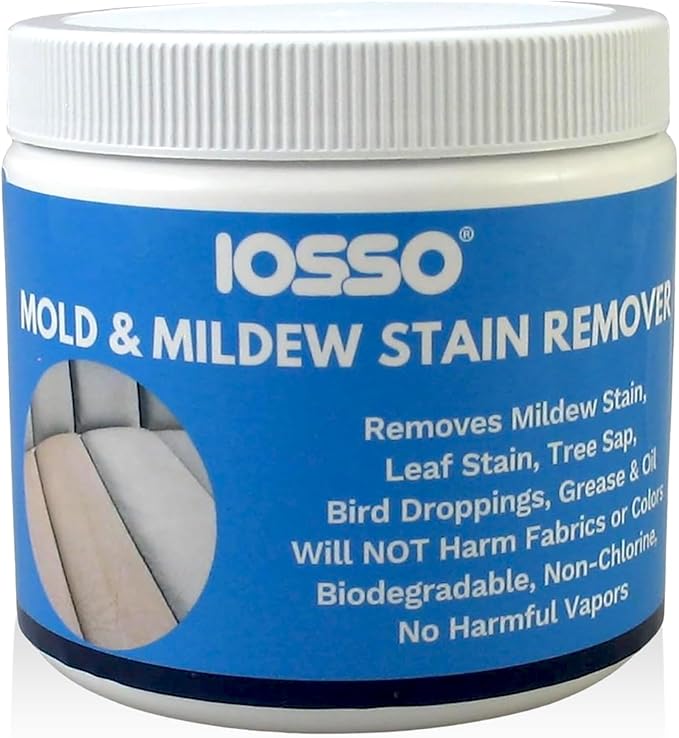 Iosso Mold & Mildew Stain Remover – Color Safe for Awnings, Tents & Boats – Concentrated Formula Makes 3 Gallons – Biodegradable, Non-Chlorine Fabric Cleaner