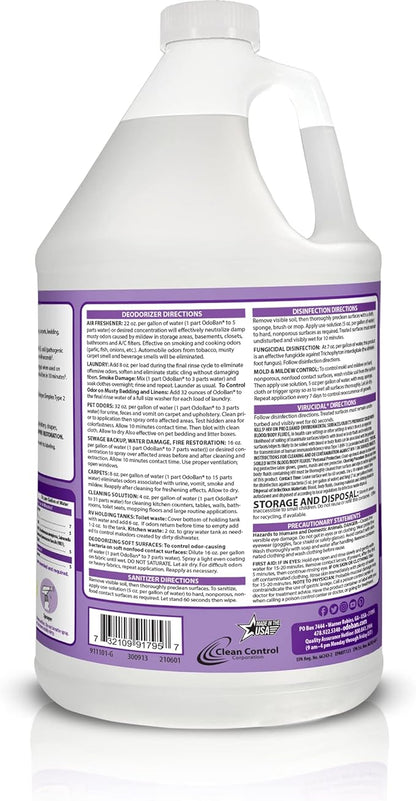 OdoBan Ready-to-Use Disinfectant and Harsh Aroma Eliminator, Set of 2, 14.6 Ounce 360-Degree Continuous Spray Fabric/Air Freshener and 1 Gallon Multi-Purpose Cleaning Concentrate, Lavender Scent