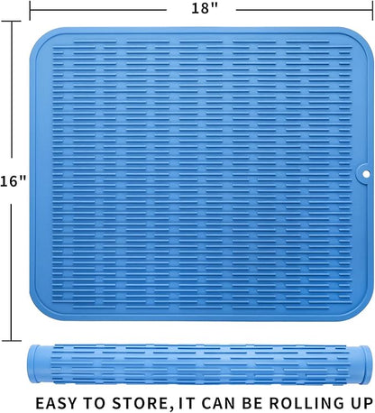 MicoYang Silicone Dish Drying Mat for Multiple Usage,Easy clean,Eco-friendly,Heat-resistant Silicone Mat for Kitchen Counter or Sink,Refrigerator or Drawer Liner Lichen BlueL 2XL 24 inches x 18 inches