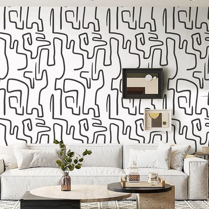 Ismoon 17.3"X590" Unique Black and White Peel and Stick Wallpaper Scribbles Wallpaper Modern Abstract Contact Paper Removable Self-Adhesive Wall Paper for Home Decoration Vinyl Film Roll