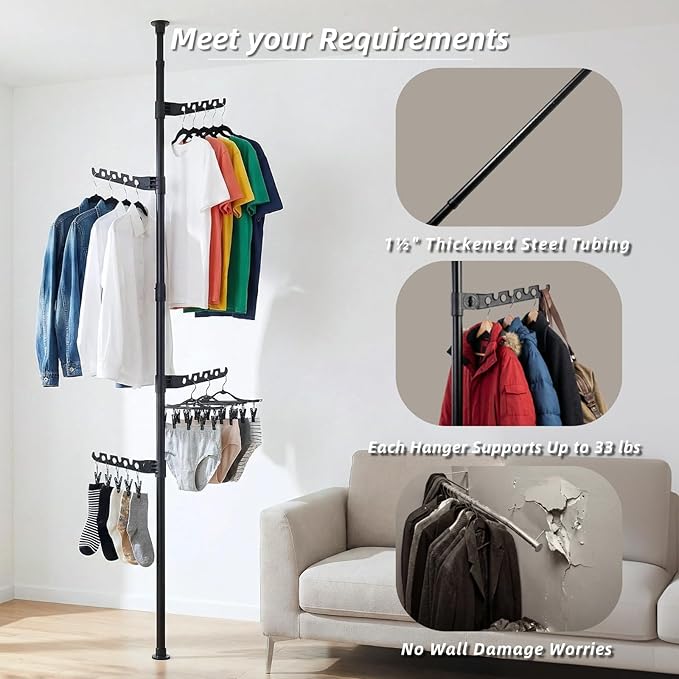 Super Space-Saving Laundry Rack for Air Drying Clothing, Indoor Clothes Rack for Laundry Apartment Small Room Black