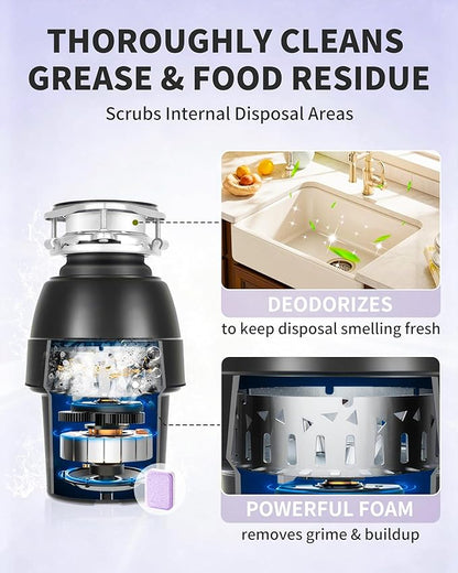 Garbage Disposal Cleaner Deodorizer Tablets - 24 Pack Powerful XL Sink Disposal Cleaner Foaming Tablet, Lavender Foam Garburator Disposer Freshener, Natural Kitchen Drain Cleaning Care, 1 Year Supply