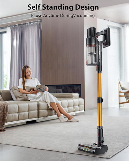 Cordless Vacuum Cleaner, 75Mins/55KPa/650W Self-Standing Stick Vacuum Cleaners for Home, Rechargeable, Lightweight, Anti-Static&Anti-Tangle Brush, for Hard Floor, Carpet, Hardwoods, Pet Hair