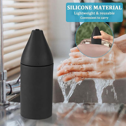 200ml Silicone Dishwashing Soap Dispenser, Squeeze Style Dish Soap Squeeze Bottle, Lightweight Easy to Refill Dishwashing Liquid Dispenser, Silicone Divided Bottle for Kitchen and Bathroom. (Black)