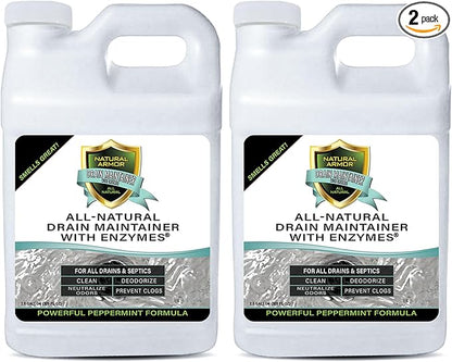 Natural Armor Enzyme Drain Maintainer - Quart Drain Cleaner with Natural Enzyme Power to Prevent Buildup & Odors - Safe for Sinks, Showers, Grease Traps & Septic - Non-Toxic Formula, 2.5 Gallon Case
