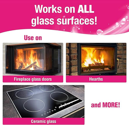 Quick N Brite Fireplace Glass Cleaner Kit with Cloth and Sponge, Removes Soot, Smoke, Creosote, and more, 16 oz, 1-Pack