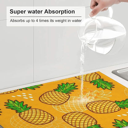 Pineapple Pattern Dish Drying Mats for Kitchen Counter, Absorbent Reversible Microfiber Dish Drying Pad, Multi-Use Large Drying Mat Coffee Bar Accessories 18"x24"