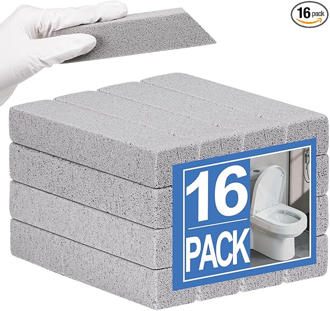 Herda 16 Pack Pumice Stone Toilet Bowl Cleaning, Powerfully Pumice Stick for Toilet Cleaning Hard Water Rings, Calcium Buildup, Rust, Pumice Stone for Cleaning Stove, Tub, Grill, Swimming Pool, Sink