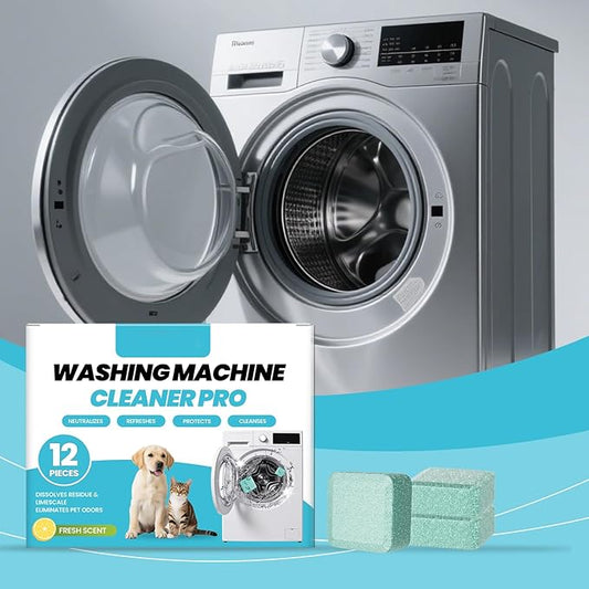 Washing Machine Cleaner Tablets 12-Pack for HE/Top/Front Load Washers, Septic Safe & Fragrance Free, Removes Stubborn Pet Hair, Odors, Mold & Residue