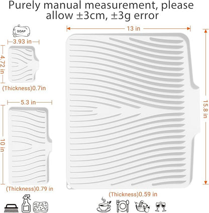Silicone Dish Drying Mat for Kitchen Counter, Dish Drying Pad, Non-Slip Drain Pad with Built-in Drain, Heat Resistant Stone Drying Mat,Ivory-1Set