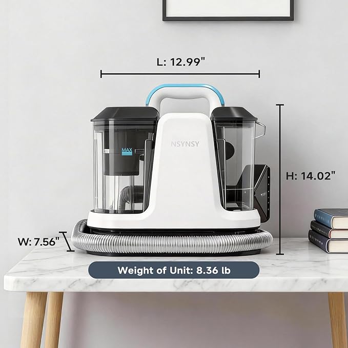 Portable Carpet & Upholstery Spot Cleaner, Compact Strong-Suction Machine with Scrubbing Brush, Removes Pet Stains, Spills & Dirt from Furniture, Stairs, Rugs, Mattresses & Car Interiors