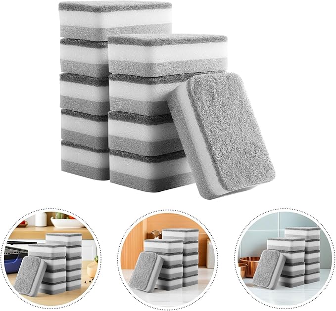 Housoutil 10 Pack Kitchen Dish Sponges 4.33X2.75X1.37 Inches - Multi-Purpose Water Absorbing Scrubbing Sponges for Dishwashing Pots Sinks and Kitchen Cleaning