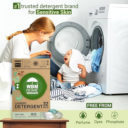 WBM Baby Care Laundry Detergent Pods, 32 Count | Laundry Pods Specially Designed For Clothes | Soft Hug Fragrance With 10x Ultra Power Cleaning