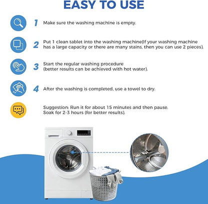 Washing Machine Cleaner Tablets, 24 Pack, Deep Cleaning Descaler and Suitable for Most Washer Machine Cleaner Front Loader and Top Load, Compatible with HE Models