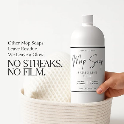 Mop Soap Highly Scented Fragrance, Long Lasting Luxury Floor Cleaner for Hardwood, Tile, Laminate & Stone, Low Suds No Residue Formula, All Mop Types, Made in USA, 32oz Santorini Silk Fragrance