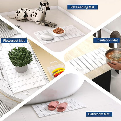 Hopegiver Stone Drying Mat for Kitchen Counter, 24" x 16" Quick Dry Diatomaceous Earth Dish Drying Mat, Super Absorbent, Non-Slip & Foldable, Modern Marble Countertop Mat (Marble,24''x16'')