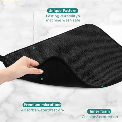 GeeRic Microfiber Dish Drying Mat, Super Absorbent Kitchen Dish Drying Pad, Reversible for Countertop, 12*16 inch Black