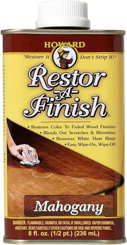 Howard Products Restor-A-Finish, Wood Stain to Restore a Finish for Wood Surfaces, Mahogany, 8 Fl Oz, Pack of 1