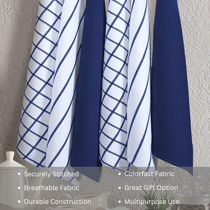 Assorted Waffle Kitchen Towels 100% Cotton Set of 6 - Heavy Duty 320 GSM Quality Dish Cloths Towel - Soft Absorbent Washable for Kitchen Use - Quick Drying Dish Towel 16x26 inch Blue