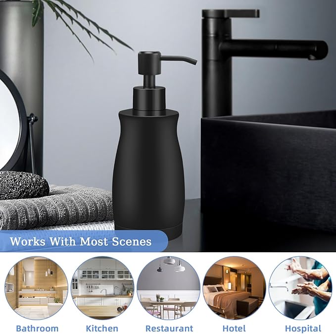ARKTEK Matte Black Soap Dispenser Stainless Steel 13.5 OZ - Liquid Hand Lotion Dispenser Decor Refillable Dishwashing Soap Dispenser for Kitchen Bathroom Countertops Farmhouse College Dorm