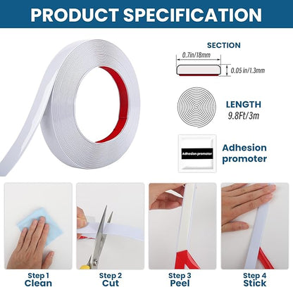 Peel and Stick Molding Trim Waterproof Mirror Tape Border Flexible Wall Trim Molding Self Adhesive for Home Decoration Wall Protection(9.8 Ft)