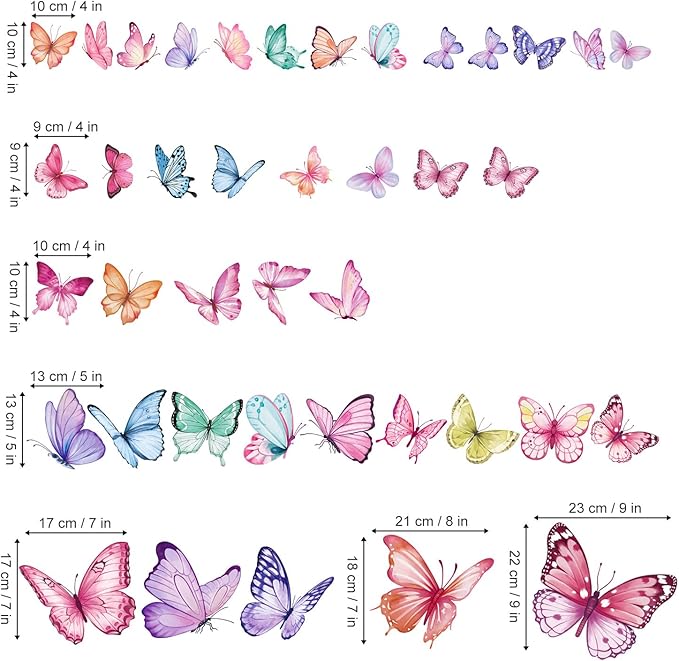 wondever Watercolor Butterfly Wall Stickers Colorful Butterflies Peel and Stick Wall Art Decals for Girls Bedroom Baby Nursery