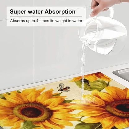 Sunflower Large Dish Drying Mats For Kitchen Counter Microfiber Kitchen Drying Mat XL Draining Pad Absorbent Quick Drying Dish Mat 18x24 Inch