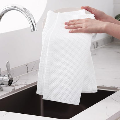 Homaxy 100% Cotton Oversized Waffle Weave Kitchen Dish Towels, Ultra Soft Absorbent Quick Drying Cleaning Towel, 20x28 Inches, 8-Pack, White