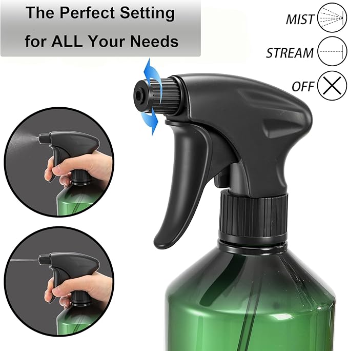 Bekith 6 Pack 360° Plastic Spray Bottles, 17oz/510ml Empty Refillable Containers, Upside Down Fine Mist Spray Bottle with Adjustable Nozzle for Cleaning, Cooking, Hair, Plant