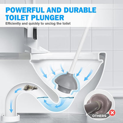 Toilet Plunger and Brush Set, Silicone Bowl Brush and Heavy Duty Toilet Plunger with Ventilated Holder, 2-in-1 Toilet Brush and Plunger Combo for 5.3-inch Toilet Drain Bathroom Deeply Cleaning