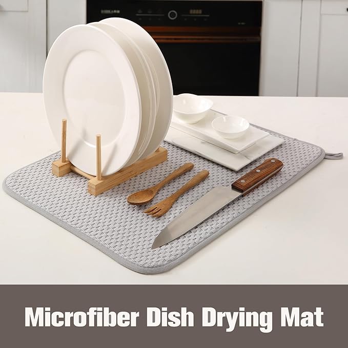 2 Pack Microfiber Dish Drying Mat for Kitchen Counter,Ultra Absorbent Dish Drainer Mat ,Dish Drying Pad , Dish Rack Mat 20×15 Inch (Silver Gray)