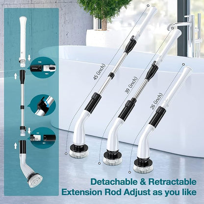 Electric Spin Scrubber LA1 Pro,with 4 Replaceable Brush Heads,Cordless Spin Scrubber and Adjustable Size Extension Handle Power Full Cleaning Brush for Bathroom Floor