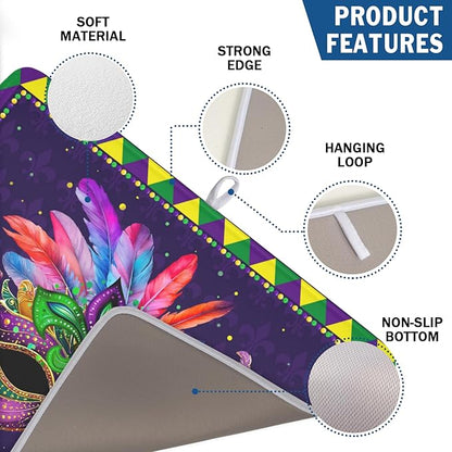 Mardi Gras Dish Drying Mat for Kitchen Counter Masquerade Mask Feather Drying Mats Absorbent Reversible Microfiber Washable Draining Pad Washable Dry Mat 18x24 Inch