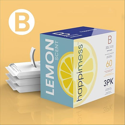 happimess 5.3 Gallon (20L) Drawstring Trash Bags, Lemon Scent, White, Heavy Duty MDPE Liners for Kitchen and Household, Odor Control, Custom Fit 120 Count (6 Packs of 20 Liners) HPM3100B-W-6SET